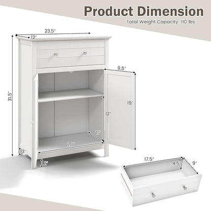 Giantex Bathroom Storage Cabinet with Drawer - Floor Cabinet with Doors, Adjustable Shelf, Storage Organizer for Entryway, Laundry Room, Kitchen, Living Room, Bedroom, Freestanding Cupboard (White)