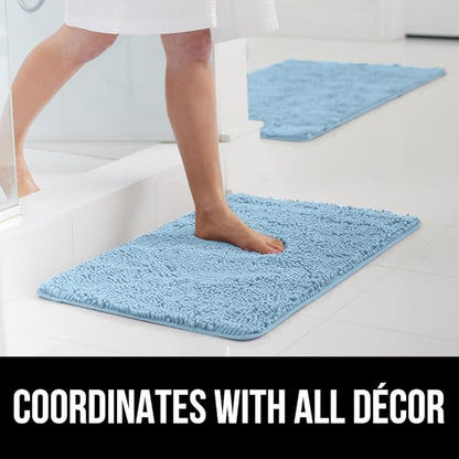GORILLA GRIP Bath Rug Mat, Thick Soft Absorbent Chenille, Quick Dry Microfiber Mats, Rubber Backing Washable Shower Floor Rugs, Bathmat Runner, US Designed Bathroom Home Decor Accessories 24x17, Sky