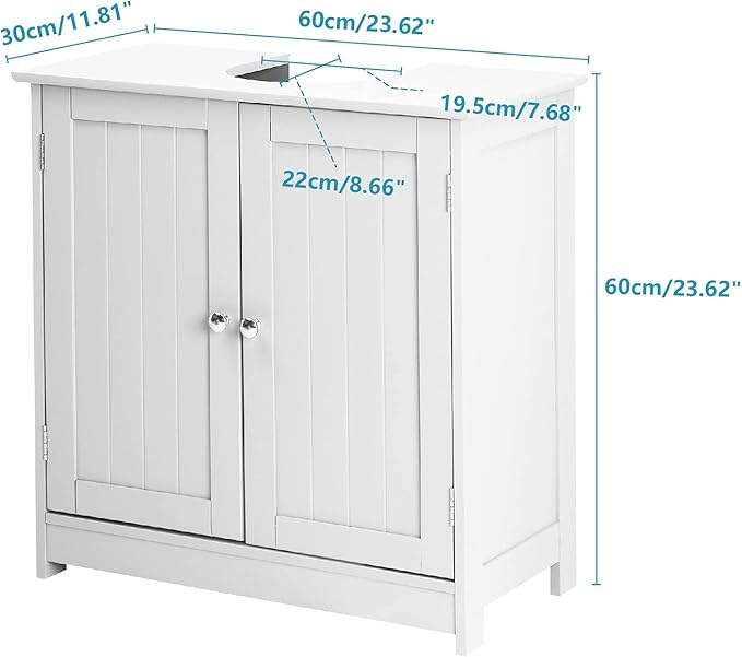 Bonnlo Pedestal Sink Storage Cabinet with 2 Doors Traditional Under Sink Cabinet Bathroom Space Saver Organizer with Adjustable Shelf White 23 5/8" W x 11 7/16" D x 23 5/8" H