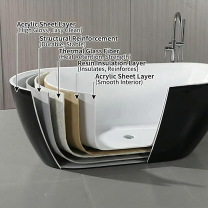 67 Inch Acrylic Freestanding Bathtub, Acrylic Soaking Bathtub with Matte Drain and Overflow, Modern Square Tub, cUPC Certified, Deep Ergonomic Design, Double-Walled Insulation, Easy Installation