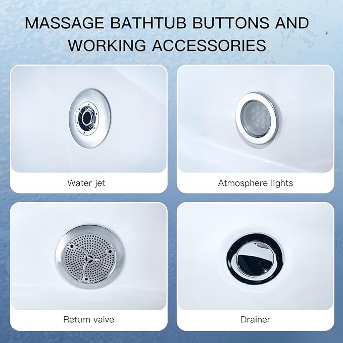Corner Tub 2 Person Acrylic Whirlpool Bathtub,59" Corner Jetted Bathtub with Light,Spa Bath tub with 6 Jets,Hydro Massage Tub with Chromatherapy,White