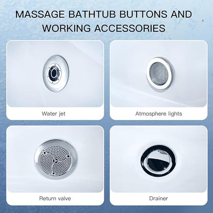 Corner Tub 2 Person Acrylic Whirlpool Bathtub,59" Corner Jetted Bathtub with Light,Spa Bath tub with 6 Jets,Hydro Massage Tub with Chromatherapy,White