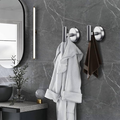 DGYB Large Suction Cup Hooks - Set of 2 Brushed Nickel Towel Hooks for Bathrooms - Stainless Steel Suction Shower Hooks - 15 Lb Removable Wall Hooks for Hanging Heavy Duty
