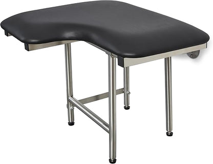 28" x 22.5" Black Padded Wall Mount Folding Right-Handed Transfer Bench Shower Seat with Legs, ADA Compliant