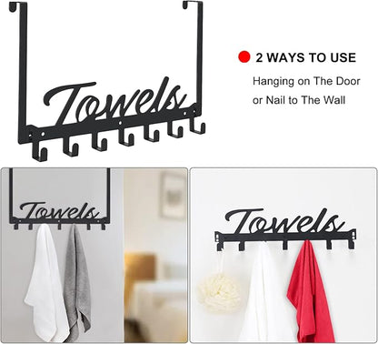 Over The Door Hooks - Heavy Duty Towel Rack with 7 Coat Hooks for Bedroom Bathroom Pool Kitchen