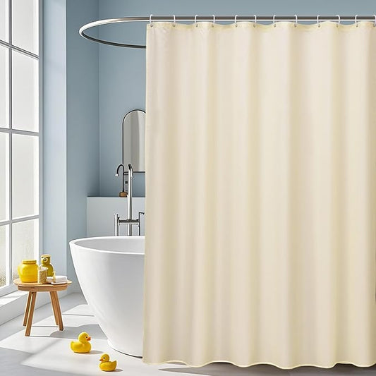 AooHome Extra Long Fabric Shower Curtain, Polyester Solid Shower Curtain Liner for Hotel with Hooks, Weigthed Bottom, Water Repellent, Beige, 72x78 Inch