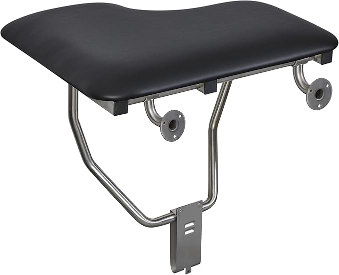 28" x 22.5" Black Padded Cushion Wall Mount Folding Left-Handed Transfer Bench Shower Seat, ADA Compliant