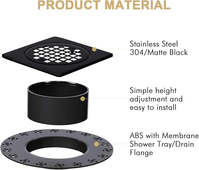 4” Drain Grate Kit Replacement, Compatible with Schluter Kerdi-Drain Flange, Removable Shower Floor Drain Kit with SUS 304 Stainless Steel Grate & CUPC Certification, Matte Black