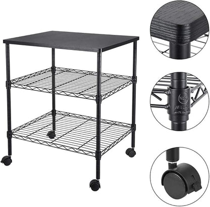 3 Tier Storage Racks Shelving, Heavy Steel Pantry Shelves, Adjustable Wire Shelving Rack with Desktop, Suitable for Garage, Kitchens, Bathroom, Offices, 22" W x 18" D x 26" H, Black