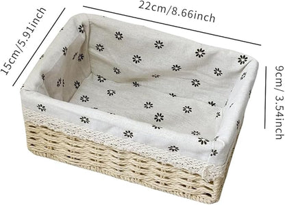 4-Pack Handmade Beige Woven Paper Rope Storage Baskets with Inner Handles & Removable Liners, Rectangular Organizers for Drawers, Shelves & Closets, Decorative Small Storage Bins