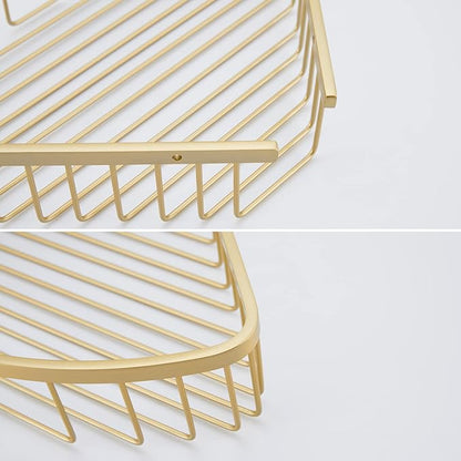 Bathroom Shower Caddy Corner Shelf Basket, Corner-Hollow Design, Ultra Sturdy Rust-Proof Stainless Steel Shelf Organizer Shampoo Holder, Wall Mounted Storage Rack for Bathroom, Brushed Gold