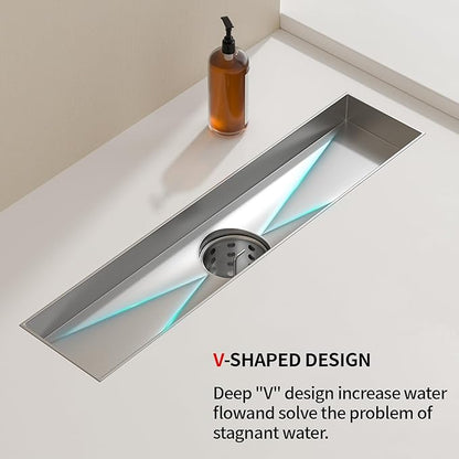 Linear Shower Drain, 304 Stainless Steel with Adjustable Leveling Feet, Hair Strainer,Reversely Install Place to Create an Invisible Floor Drain - Silver -16-Inch