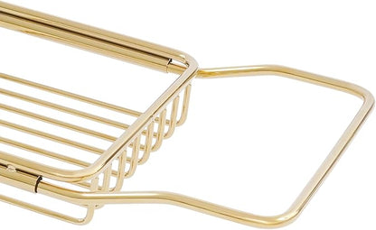 Bathtub Tray Caddy for Luxury Bath, Stainless Steel 26.8-35.4 in Expandable Extra Wide Bath Tub Tray with Natural Marble and Mobile/Tablet Stand, Ideal for Home Spa Lovers (Gold + White)