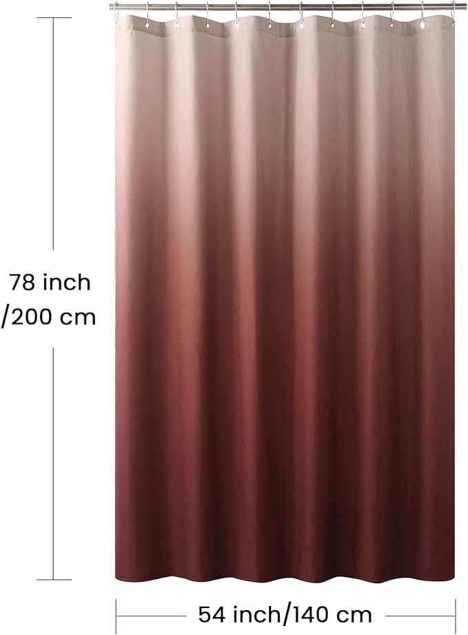 Long Stall Fabric Shower Curtain, Burgundy Ombre Narrow Cloth Shower Curtains for Bathroom, Modern Bathroom Small Curtains, 54" W x 78" H