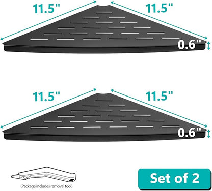 Corner Shower Shelf Matte Black, 304 Stainless Steel 11.5” Recessed Corner Shelf Bathroom for Tiled Wall, Floating Shower Shelves Shampoo Holder, No Drilling, 2 Pack