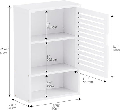 HITNET Bathroom Cabinet Over Toilet, White Medicine Cabinet, Hanging Cupboard with Single Door and Open Bottom Shelf, Wall Mounted Bamboo Storage Organizer