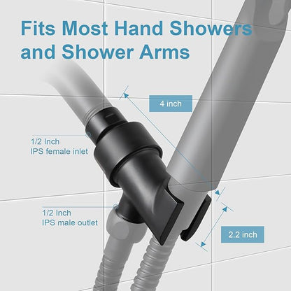 OFFO Shower Head Holder All Metal for Handheld Shower Head, Adjustable Shower Arm Mount with Solid Brass Pivot Ball, 1/2 in IPS Female Inlet and Male Outlet, Matte Black