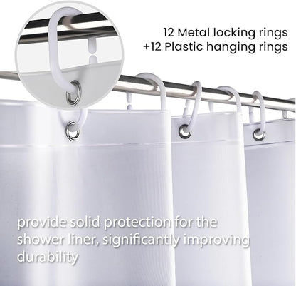 LiBa PEVA Shower Curtain Liner with 12 Plastic Shower Rings - 8G Waterproof Shower Liner, Pale Blue Gradient Weighted Bathroom Curtain, 72x72 Inch Shower Curtain Liner Set with Magnets