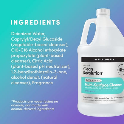 Clean Revolution SuperCharged All Purpose Cleaner, Non-Toxic, Eco-Friendly & Plant-Based, Ready to Use, Spring Air, 128 Fl Oz