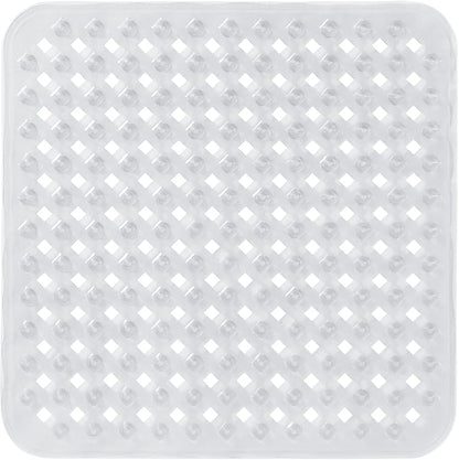 Yimobra Square Shower Mat Non Slip, Super Strong Suction Cups, 21"x21" Bath Tub Mat with Drain Holes, Machine Washable Fast Draining Bath Mats, Bathroom Essentials,Clear