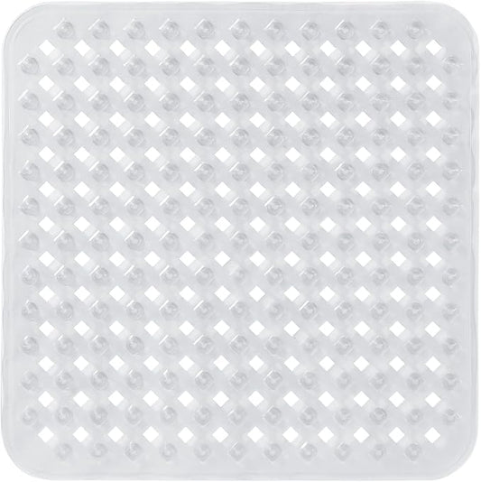 Yimobra Square Shower Mat Non Slip, Super Strong Suction Cups, 21"x21" Bath Tub Mat with Drain Holes, Machine Washable Fast Draining Bath Mats, Bathroom Essentials,Clear