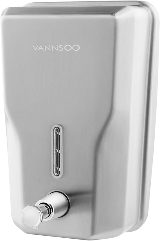 Wall Mount Stainless Steel Soap Dispenser for Bathroom, 48oz (1400ml) Commercial Wall Mounted Metal Liquid Refillable Hand Soap Dispenser