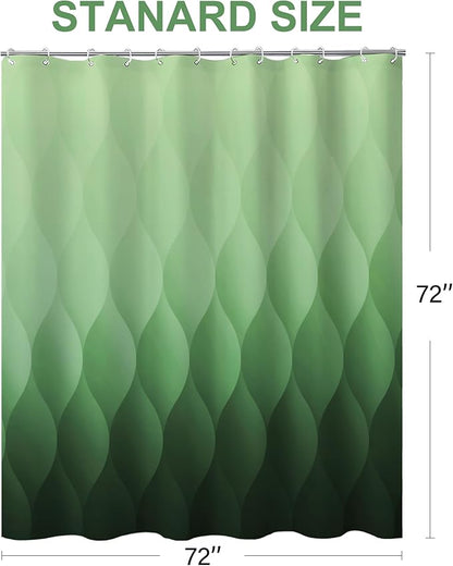 Green Ombre Shower Curtain, Modern Geometric Shower Curtain Set, Washable Polyester Fabric for Bathroom, Weighted Hem, 72 x 72 inch