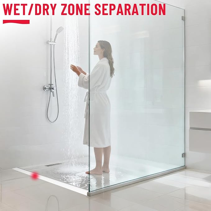 Shower Threshold Water Dam Barrier – 98in Self-Adhesive, Waterproof, Flexible Silicone, Customizable, Easy Install, Prevents Water Leakage & Slipping, Wheelchair Access