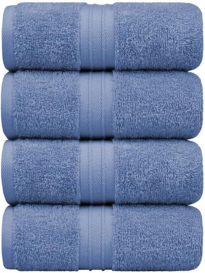 Hand Towels Pack of 4 - Extra Soft & Decorative, Large (16"x 28") 100% Cotton, Luxury, Thick, Plush - Versatile, Perfect as Bathroom and Hotel Towel, Hand Towels for Bathroom - Sky Blue