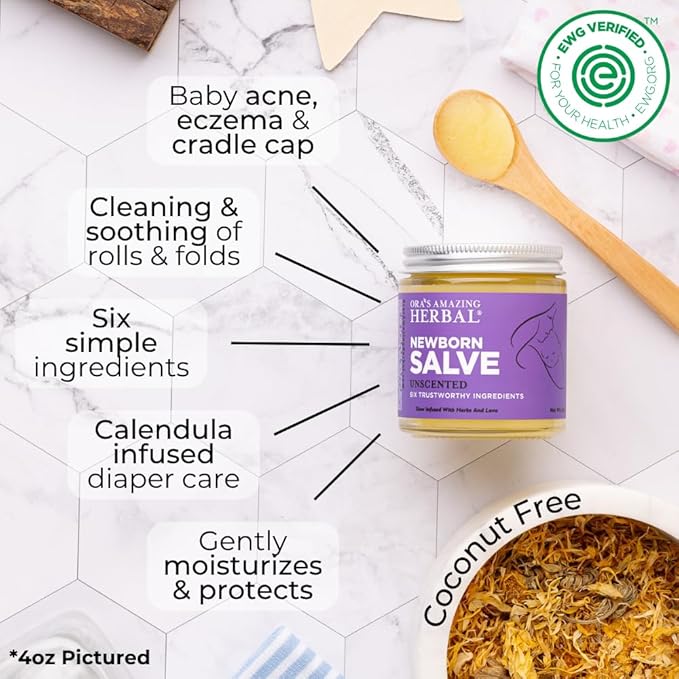 Ora's amazing Herbal, Newborn Salve, Diaper Rash Cream, Calendula Baby Balm, EWG Verified Baby Ointment, Acne Eczema, Butt Cream, Infant Massage, Natural Paraben Free, Good for Sensitive Skin 1 oz