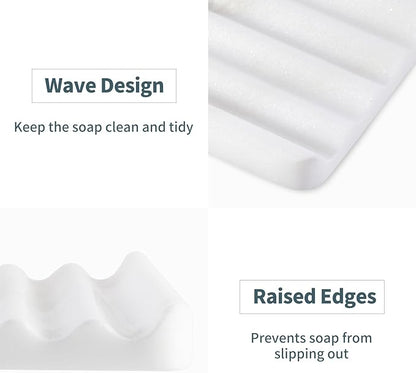 2 Pcs Soap Holder for Bathroom, Marble Soap Dish for Kitchen Countertop, Soap Tray with Creative Wavy Design, Soap Saver for Bath Tub, Sponges, African Natural Stone(Namib Bianco)