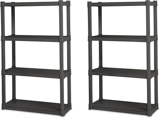 Sterilite 2-Pack 4 Shelf Unit, Heavy-Duty Shelving Storage and Utility Rack - Standing Plastic Organizer Shelves for Kitchen, Bathroom, and Garage