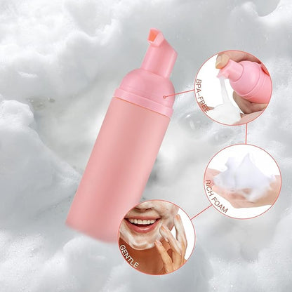 Tekson 10PCS Soap Foam Bottle (2 oz), Empty Travel Foaming Lash Shampoo for Cleanser, Dispenser (Pink Cap)