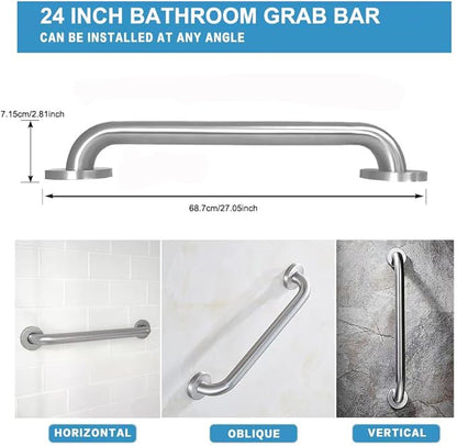 Stainless Steel Bathroom Safety Shower Grab Bar, Anti Slip Bathtubs Grab Bars,Toilet Assist Saft Handle Handrail ADA Compliant 500lbs for Handicap Elderly Senior (Brushed, 24 Inches 2 Pack)