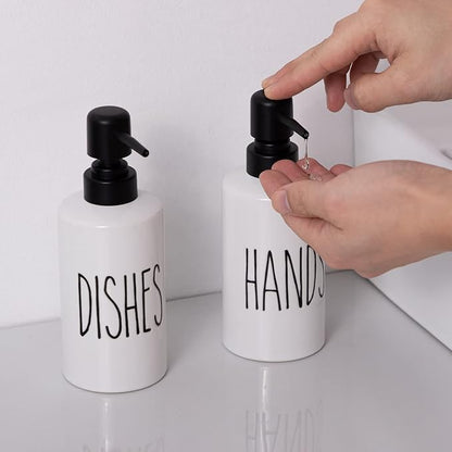 FE Hand Soap Dispenser, 10oz Ceramic Soap Dispenser for Bathroom with Plastic Pump(Hands)