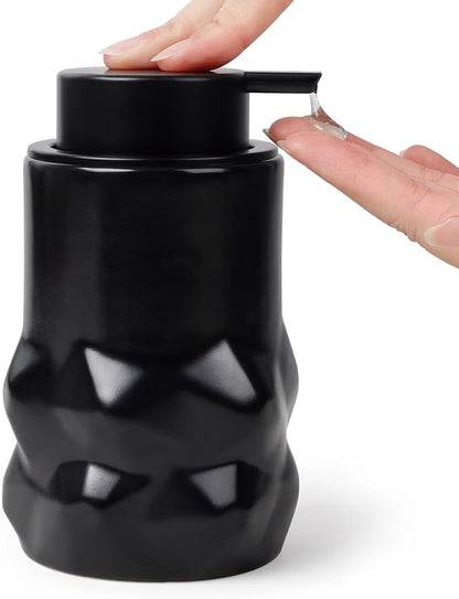 BosilunLife Hand Soap Dispenser - Foam Soap Dispenser Bathroom Ceramic Dish Liquid Soap Dispenser for Kitchen, Bathroom Countertop Soap Dispensers (Black-Liquid-Sculpt)