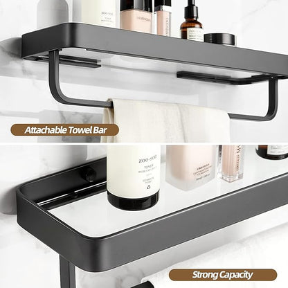 VOLPONE Bathroom Shelves Wall Mounted Glass Shelf for Floating Shelf Tempered Glass Shelves 2 Tier Bathroom Wall Organizer(Black)
