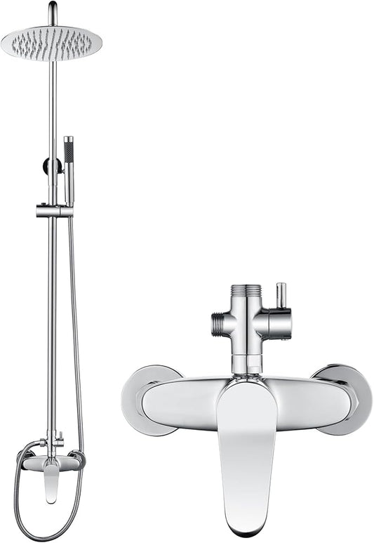 AmazonBasics Outdoor Shower Fixtures - Total Complete Shower Kit, Chrome Finish with SS304 Handheld High Pressure Shower Head, 2-Functions