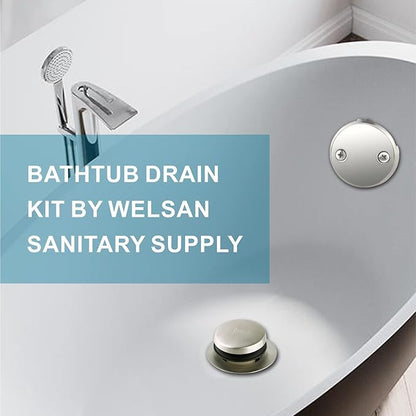 Bathtub Drain Tip Toe Tub Conversion Kit, Replacement Bath Trim with Two-Hole Overflow Faceplate and Universal Fine/Coarse Thread Assembly, Brushed Nickel