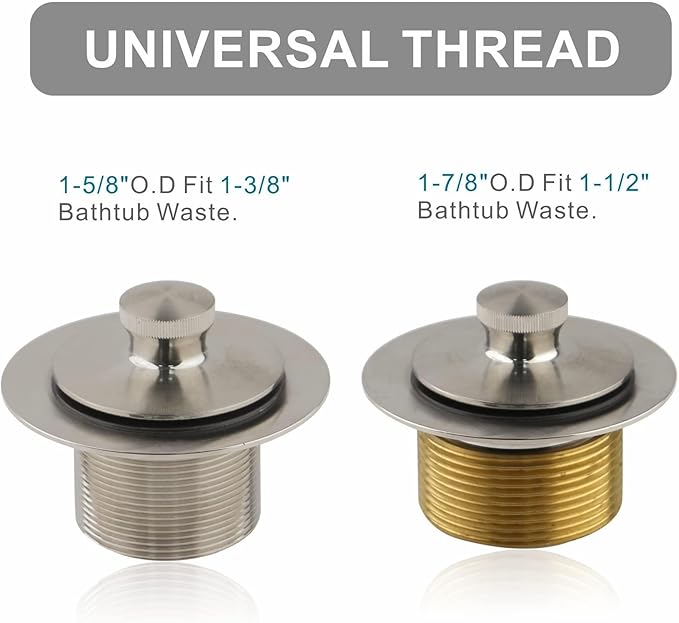 Tub Drain and Overflow Kit with Single Hole Overflow Faceplate, Welsan Universal Lift & Turn Bathtub Drain Kit with Fine/Coarse Thread Conversion Twist Trim Kit Assembly-Brushed Nickel