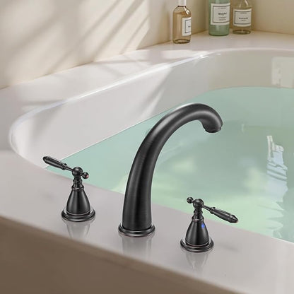 VEVOR Roman Tub Faucet, 3 Hole Waterfall Bathtub Faucet, Gooseneck Bath Tubs Faucets Set with 2 Handles, Roman Tub Faucets Deck Mount for Pet Washing, Adult Bathing, Bronze, Temperature Control