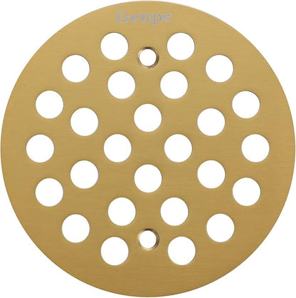 Round 4.25 Inch Screw-in Shower Drainer Cover Replacement 304 Stainless Steel 4-1/4 inch Floor Drain Grate with Screws Brushed Golden