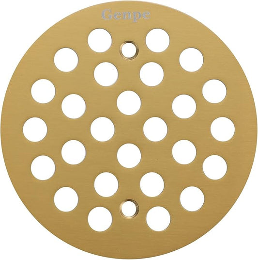 Round 4.25 Inch Screw-in Shower Drainer Cover Replacement 304 Stainless Steel 4-1/4 inch Floor Drain Grate with Screws Brushed Golden