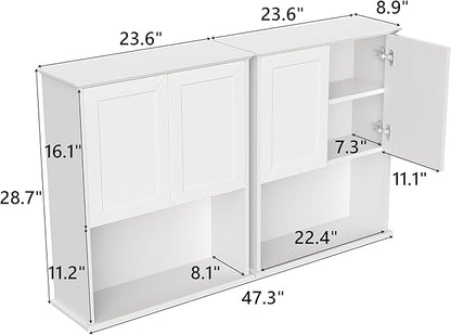 Bathroom Wall Cabinet Wooden with 2 Doors,Over the Toilet Storage Cabinet,Bathroom and Laundry Wall Mount Storage Medicine Cabinet with Open and Adjustable Shelf,Easy Assembly (Style A-2 PC, White)