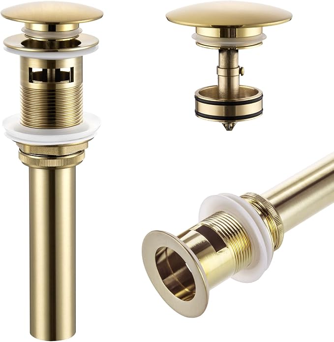 KOKOSIRI Bathroom Sink Drain with Detachable Hair Catcher, Brushed Gold Pop Up Sink Drain with Strainer Basket Anti Clogging for Vanity Vessel Sink with Overflow, C1001BG