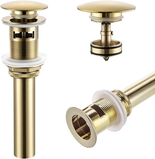 KOKOSIRI Bathroom Sink Drain with Detachable Hair Catcher, Brushed Gold Pop Up Sink Drain with Strainer Basket Anti Clogging for Vanity Vessel Sink with Overflow, C1001BG