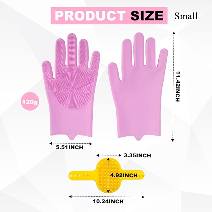 Pet Grooming Gloves and Brush Set, Dog and Cat Bath Scrubber Silicone Gloves Small