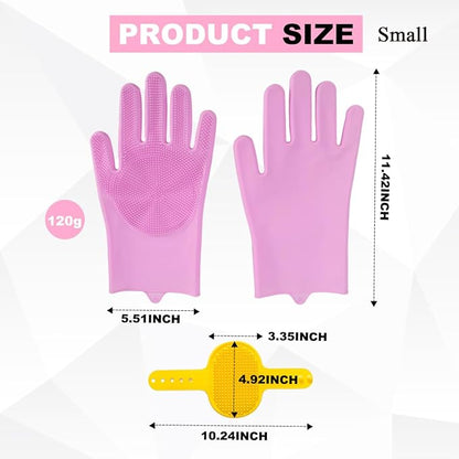 Pet Grooming Gloves and Brush Set, Dog and Cat Bath Scrubber Silicone Gloves Small