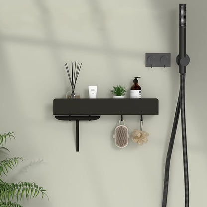 REKITA No Drill Shower Shelf Organizer, 40cm Stainless Steel Bathroom Storage with 4 Removable Hooks, Adhesive Wall Mounted Shower Caddy, Rustproof Bath Shelf for Bathroom Kitchen Living Room