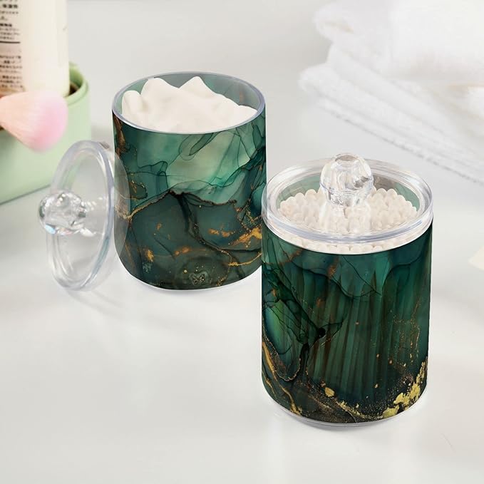 MNSRUU 4 Pack Qtip Holder Organizer Dispenser Turquoise Green Marble Bathroom Containers Bathroom Vanity Storage Canister Apothecary Jars for Cotton Swabs/Pads/Floss